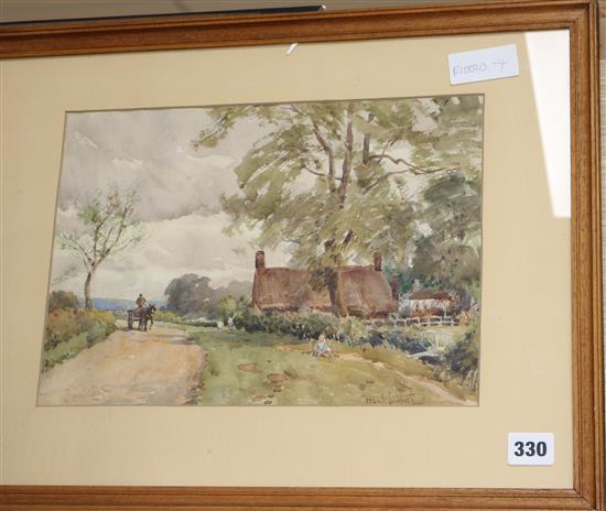 Frank Saltfleet, Rural lane with cart, watercolour, signed 23 x 33cm.